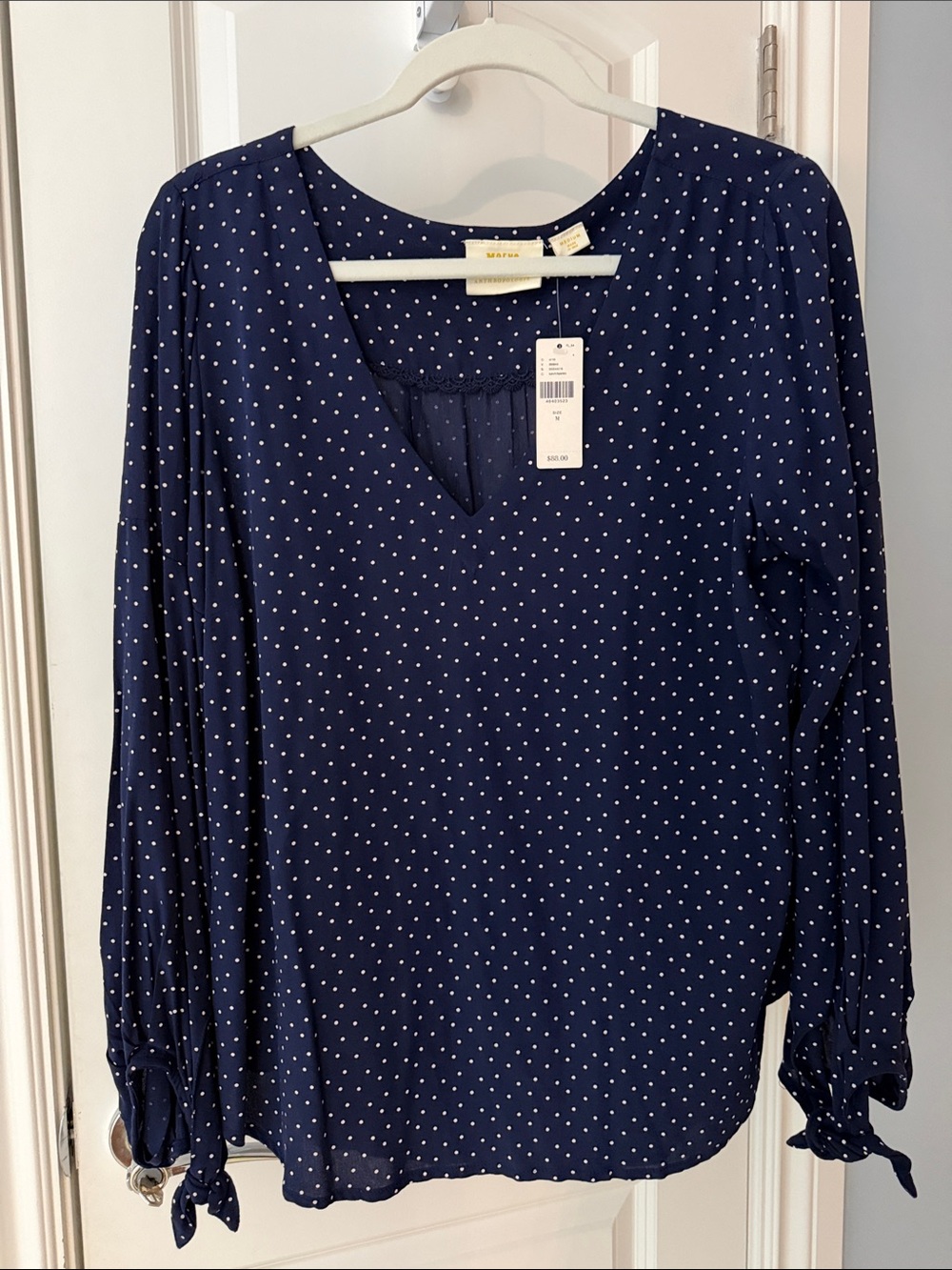 NWT Anthropologie Maeve Navy Polka Dot V-Neck Blouse - Size M